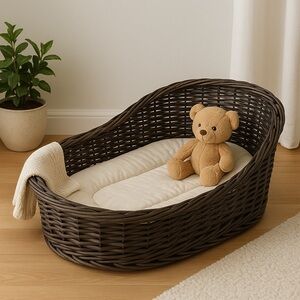 Antique Brown Wicker Baby Basket or pet bed